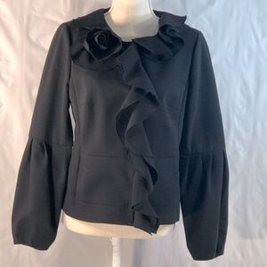 Magaschoni Collection Jacket Black  Wool Blend Ruffle Blouson Sleeves EUC 8